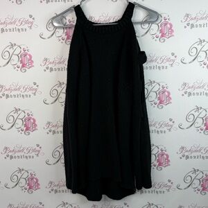 Revamped sweater cut outs cold shoulder strappy detail Black Cozy Knit Sweater